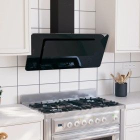 Campana extractora acero inoxidable vidrio templado negro 90 cm de vidaXL, Extractores - Ref: Foro24-51665, Precio: 223,16 €,...