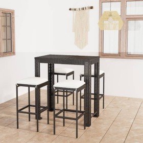 Set muebles bar jardín 5 piezas y cojines ratán sintético negro en Conjuntos de jardín | Comprar online en Foru.es