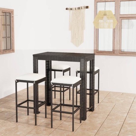 Set muebles bar jardín 5 piezas y cojines ratán sintético negro en Conjuntos de jardín | Comprar online en Foru.es