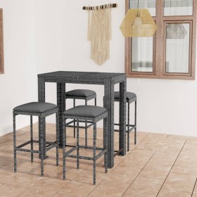 Set muebles bar jardín 5 piezas y cojines ratán sintético gris en Conjuntos de jardín | Comprar online en Foru.es