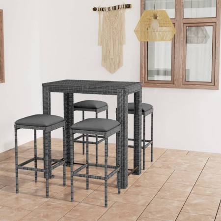 Set muebles bar jardín 5 piezas y cojines ratán sintético gris en Conjuntos de jardín | Comprar online en Foru.es