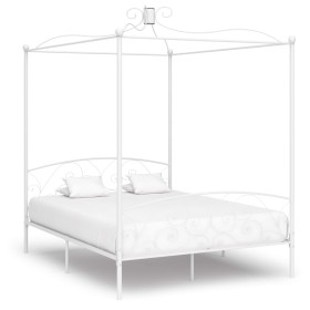 Estructura de cama con dosel metal blanco 160x200 cm de vidaXL, Camas y somieres - Ref: Foro24-284472, Precio: 236,52 €, Desc...
