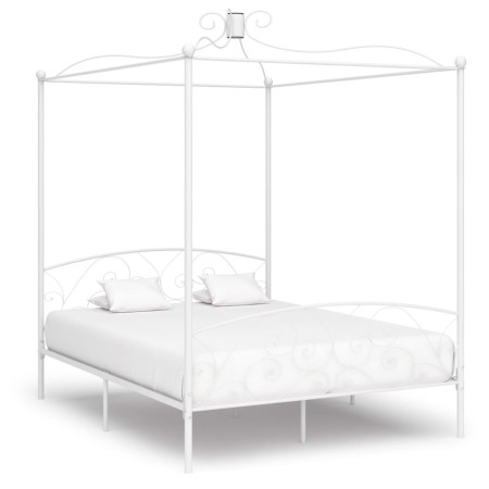 Estructura de cama con dosel metal blanco 160x200 cm de vidaXL, Camas y somieres - Ref: Foro24-284472, Precio: 236,52 €, Desc...