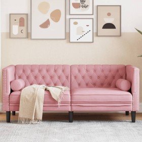 Sofá Chesterfield 2 plazas con cojines terciopelo rosa en Sofás | Comprar online en Foru.es