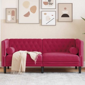 Sofá Chesterfield 2 plazas con cojines terciopelo rojo tinto en Sofás | Comprar online en Foru.es