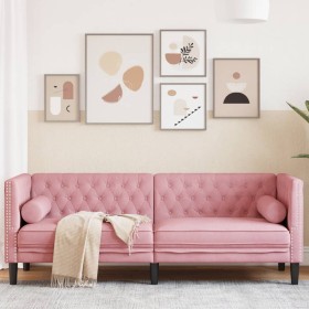 Sofá Chesterfield 3 plazas con cojines terciopelo rosa en Sofás | Comprar online en Foru.es