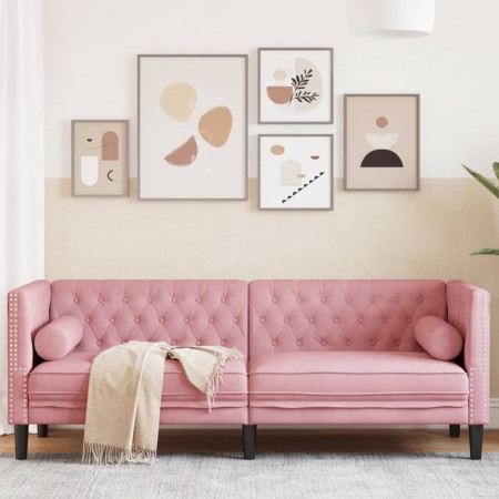 Sofá Chesterfield 3 plazas con cojines terciopelo rosa en Sofás | Comprar online en Foru.es