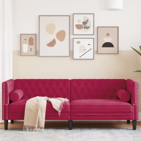 Sofá Chesterfield 3 plazas con cojines terciopelo rojo tinto en Sofás | Comprar online en Foru.es
