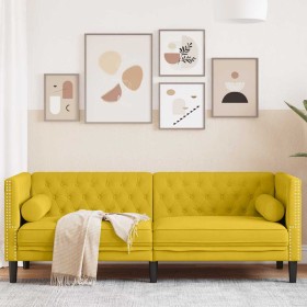 Sofá Chesterfield 3 plazas con cojines terciopelo amarillo en Sofás | Comprar online en Foru.es