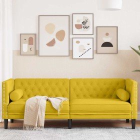 Sofá Chesterfield 3 plazas con cojines terciopelo amarillo en Sofás | Comprar online en Foru.es