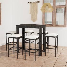 Set muebles bar jardín 7 piezas y cojines ratán sintético negro en Conjuntos de jardín | Comprar online en Foru.es