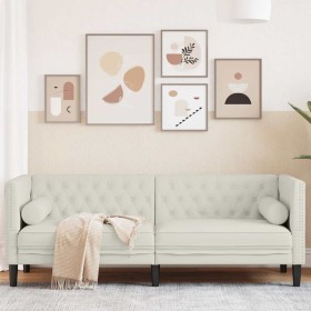 Sofá Chesterfield 3 plazas con cojines terciopelo blanco crema en Sofás | Comprar online en Foru.es