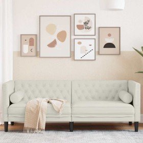 Sofá Chesterfield 3 plazas con cojines terciopelo blanco crema en Sofás | Comprar online en Foru.es