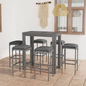 Set muebles bar jardín 7 piezas y cojines ratán sintético gris en Conjuntos de jardín | Comprar online en Foru.es