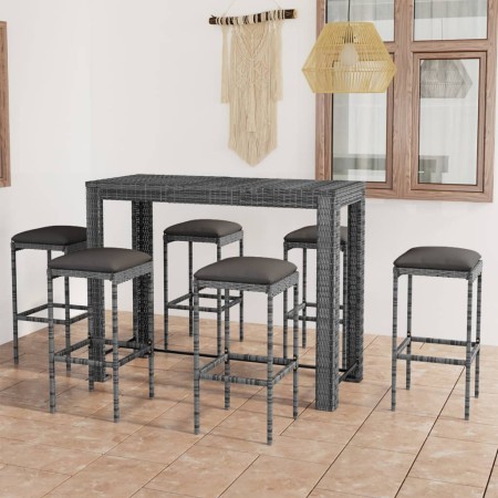 Muebles de bar para jardín 7 pzas cojines ratán sintético gris en Conjuntos de jardín | Comprar online en Foru.es