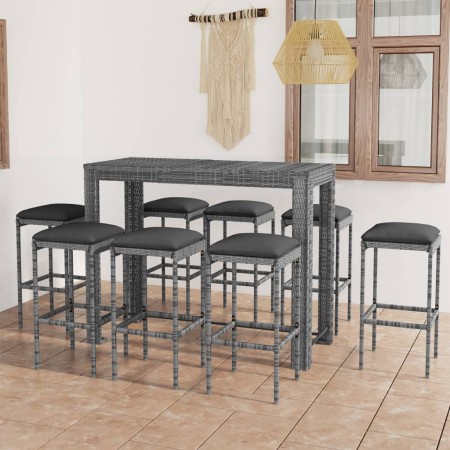 Muebles de bar para jardín 9 pzas cojines ratán sintético gris en Conjuntos de jardín | Comprar online en Foru.es