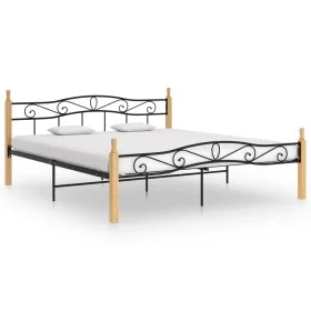 Metal bed frame and solid oak wood 200x200 cm by vidaXL, Beds and slatted bases - Ref: Foro24-324917, Price: 145,79 €, Discou...