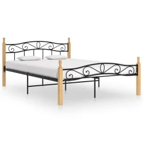 Solid oak wood bed frame black metal 140x200 cm by vidaXL, Beds and slatted bases - Ref: Foro24-324914, Price: 101,40 €, Disc...