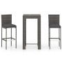 Set muebles bar jardín 3 piezas y cojines ratán sintético gris en Conjuntos de jardín | Comprar online en Foru.es