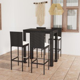 Set muebles bar jardín 5 piezas y cojines ratán sintético negro en Conjuntos de jardín | Comprar online en Foru.es