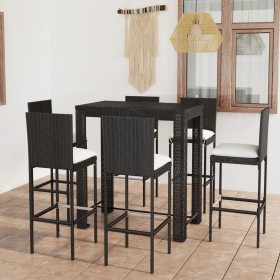 Set muebles bar jardín 7 piezas y cojines ratán sintético negro en Conjuntos de jardín | Comprar online en Foru.es
