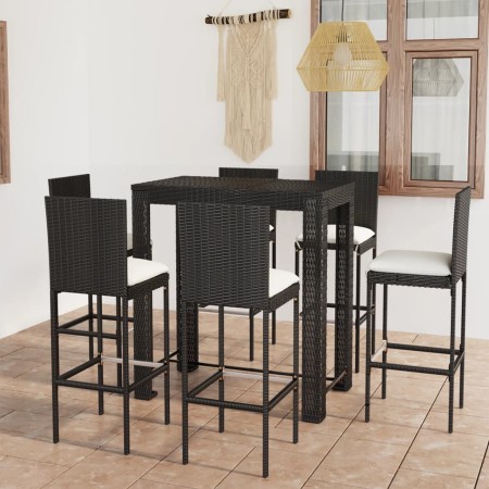 Set muebles bar jardín 7 piezas y cojines ratán sintético negro en Conjuntos de jardín | Comprar online en Foru.es