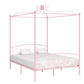 Estructura de cama con dosel metal rosa 160x200 cm de vidaXL, Camas y somieres - Ref: Foro24-284490, Precio: 190,97 €, Descue...