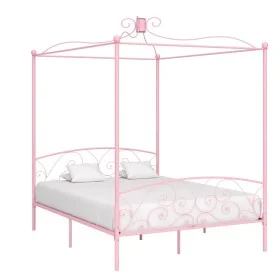 Pink metal canopy bed frame 160x200 cm by vidaXL, Beds and slatted bases - Ref: Foro24-284490, Price: 194,10 €, Discount: %
