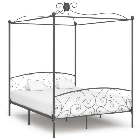 Gray metal canopy bed frame 160x200 cm by vidaXL, Beds and slatted bases - Ref: Foro24-284484, Price: 220,62 €, Discount: %