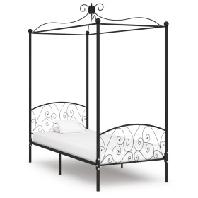 Estructura de cama con dosel metal negro 90x200 cm de vidaXL, Camas y somieres - Ref: Foro24-284474, Precio: 139,82 €, Descue...