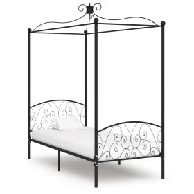 Estructura de cama con dosel metal negro 90x200 cm de vidaXL, Camas y somieres - Ref: Foro24-284474, Precio: 129,93 €, Descue...