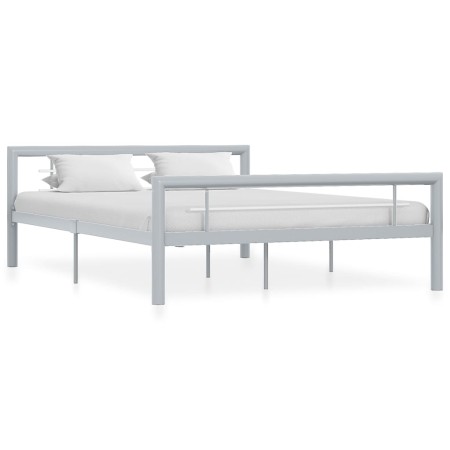 Estructura de cama de metal gris y blanco 160x200 cm de vidaXL, Camas y somieres - Ref: Foro24-284560, Precio: 122,52 €, Desc...