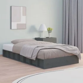 Doppelbettgestell aus grauem Massivholz, 135 x 190 cm von vidaXL, Betten und Lattenroste - Ref: Foro24-820713, Preis: 142,14 ...