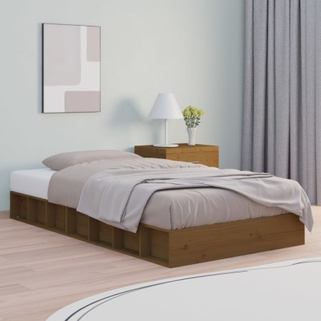 Estructura cama individual madera maciza marrón miel 75x190 cm de vidaXL, Camas y somieres - Ref: Foro24-820699, Precio: 136,...