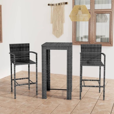 Set muebles bar jardín 3 pzas ratán sintético reposabrazos gris en Conjuntos de jardín | Comprar online en Foru.es