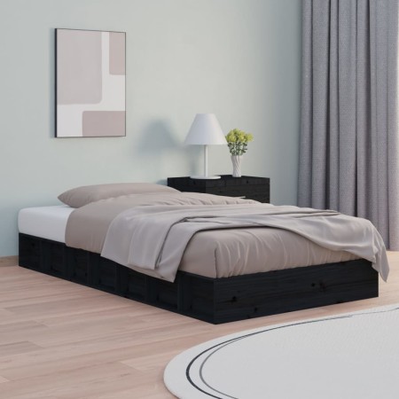 Estructura de cama doble de madera maciza negro 135x190 cm de vidaXL, Camas y somieres - Ref: Foro24-820715, Precio: 168,50 €...