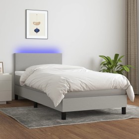 Cama box spring con colchón tela y LED gris claro 90x190 cm de vidaXL, Camas y somieres - Ref: Foro24-3132957, Precio: 293,74...