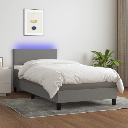 Cama box spring con colchón y LED tela gris oscuro 90x190 cm de vidaXL, Camas y somieres - Ref: Foro24-3132958, Precio: 304,8...