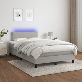 Cama box spring con colchón tela y LED gris claro 120x200 cm de vidaXL, Camas y somieres - Ref: Foro24-3132981, Precio: 363,1...