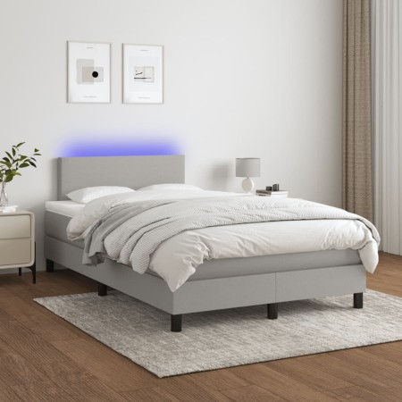Cama box spring con colchón tela y LED gris claro 120x200 cm de vidaXL, Camas y somieres - Ref: Foro24-3132981, Precio: 363,1...