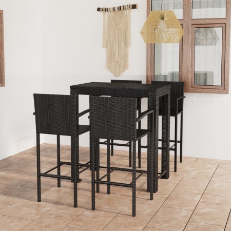 Muebles de bar jardín 5 pzas ratán PE reposabrazos negro en Conjuntos de jardín | Comprar online en Foru.es