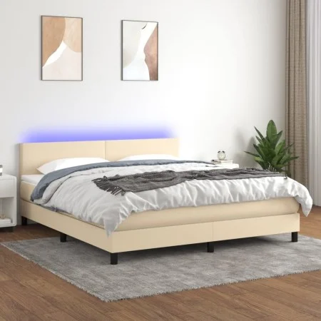 Cama box spring con colchón y LED tela crema 160x200 cm de vidaXL, Camas y somieres - Ref: Foro24-3133010, Precio: 501,58 €, ...