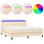 Cama box spring con colchón y LED tela crema 160x200 cm de vidaXL, Camas y somieres - Ref: Foro24-3133010, Precio: 501,58 €, ...