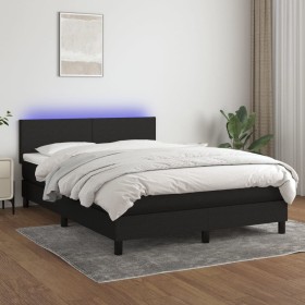 Cama box spring con colchón LED tela negro 140x200 cm de vidaXL, Camas y somieres - Ref: Foro24-3132999, Precio: 458,34 €, De...