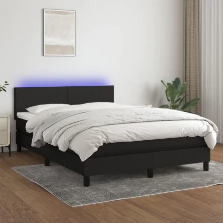 Cama box spring con colchón LED tela negro 140x200 cm de vidaXL, Camas y somieres - Ref: Foro24-3132999, Precio: 456,86 €, De...