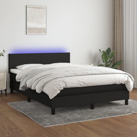 Cama box spring con colchón LED tela negro 140x200 cm de vidaXL, Camas y somieres - Ref: Foro24-3132999, Precio: 458,34 €, De...