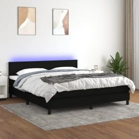 Box spring bed with LED mattress black fabric 180x200 cm by vidaXL, Beds and slatted bases - Ref: Foro24-3133015, Price: 561,...