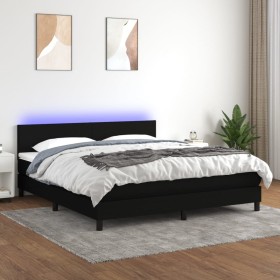 Cama box spring con colchón LED tela negro 180x200 cm de vidaXL, Camas y somieres - Ref: Foro24-3133015, Precio: 573,33 €, De...