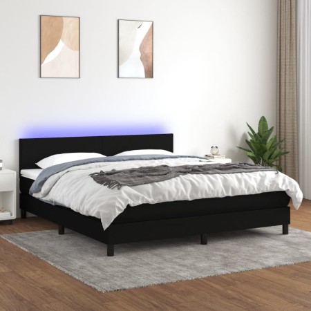Cama box spring con colchón LED tela negro 180x200 cm de vidaXL, Camas y somieres - Ref: Foro24-3133015, Precio: 573,33 €, De...