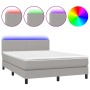 Cama box spring con colchón tela y LED gris claro 140x190 cm de vidaXL, Camas y somieres - Ref: Foro24-3132989, Precio: 453,5...